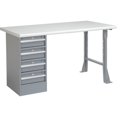 Global Industrial 72 x 30 Pedestal Workbench, 4 Drawers, Plastic Laminate Safety Edge, Gray 607685